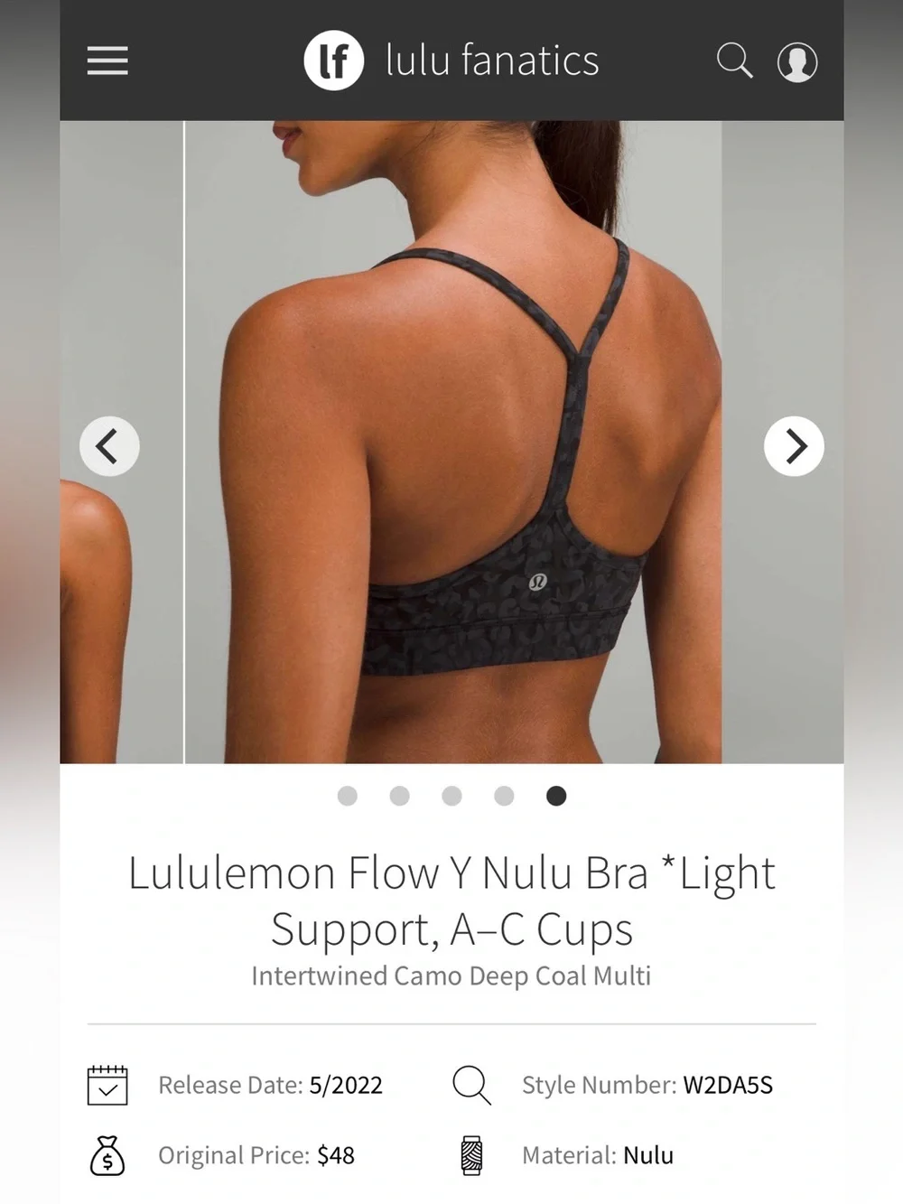 Lululemon Flow Y Nulu Bra Light Support, Intertwined Camo Deep Coal Multi 10 EUC
